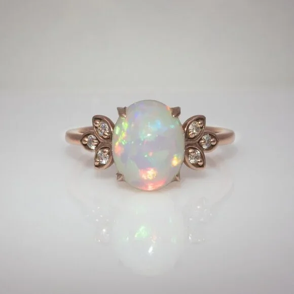2.3Ct Ethiopian Opal Ring in Solid 14K Rose Gold with Natural Diamond Accents - Picture 10 of 10